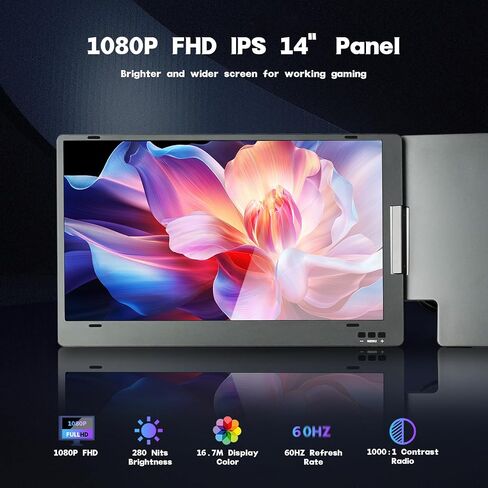 Laptop Screen Extender 14" FHD 1080P IPS Triple Portable Monitor for Laptop 13-15.6" with Build-in Stand/USB-A/USB-C Plug and Play Laptop Monitor Extender for Windows/Mac/Chrome/Surface/Switch/PS5 in Saudi Arabia