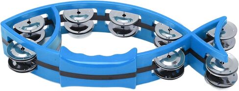 Fish Shaped Hand Bell Hand Tambourine Bells Hand Shaking Percussion Musical Rhythm Instruments Smooth Fish Shaped Double Row Tambourines(Blue) in Saudi Arabia
