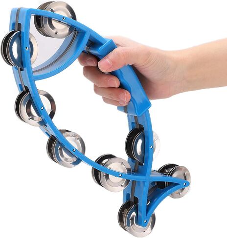 Fish Shaped Hand Bell Hand Tambourine Bells Hand Shaking Percussion Musical Rhythm Instruments Smooth Fish Shaped Double Row Tambourines(Blue) in Saudi Arabia