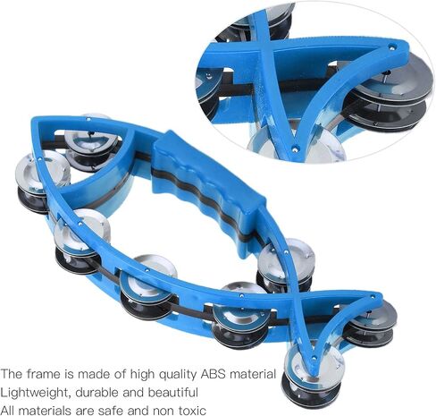 Fish Shaped Hand Bell Hand Tambourine Bells Hand Shaking Percussion Musical Rhythm Instruments Smooth Fish Shaped Double Row Tambourines(Blue) in Saudi Arabia