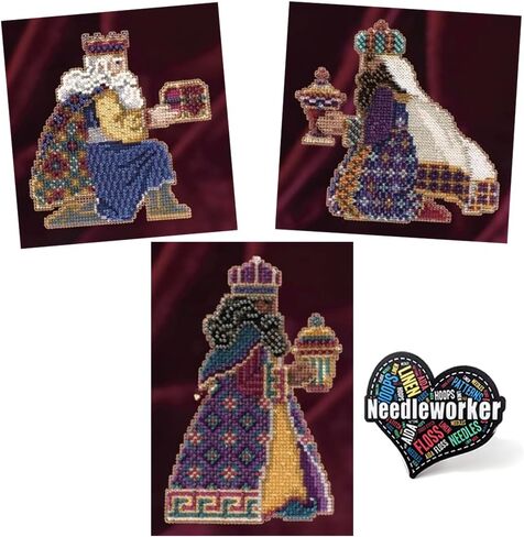 Mill Hill Nativity Magi Kings Trilogy (2011)! Set of 3 Beaded Cross Stitch Kits - Balthasar, Gaspar and Melchior Plus Decorative 'Needleworker' Sticker in Saudi Arabia