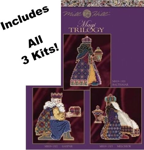 Mill Hill Nativity Magi Kings Trilogy (2011)! Set of 3 Beaded Cross Stitch Kits - Balthasar, Gaspar and Melchior Plus Decorative 'Needleworker' Sticker in Saudi Arabia