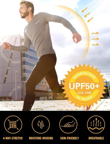 قمصان BALEAF الرجالية للحماية من الشمس، قمصان UV SPF بعامل حماية من أشعة الشمس 50+، أكمام طويلة، حماية من الطفح الجلدي، صيد السمك، الجري، سريعة الجفاف in Saudi Arabia