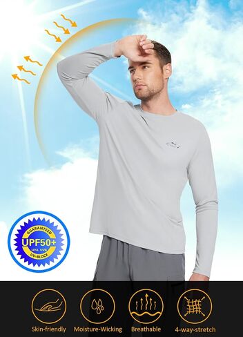 قمصان BALEAF الرجالية للحماية من الشمس، قمصان UV SPF بعامل حماية من أشعة الشمس 50+، أكمام طويلة، حماية من الطفح الجلدي، صيد السمك، الجري، سريعة الجفاف in Saudi Arabia