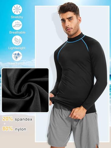 Rash Guard للرجال، قمصان سباحة رجالية Rash Guard بأكمام طويلة - عامل حماية من أشعة الشمس فوق البنفسجية 50+ حماية من أشعة الشمس فوق البنفسجية سريعة الجفاف للرياضات المائية in Kuwait