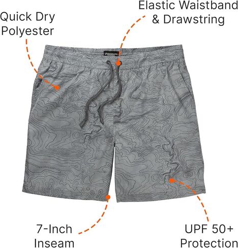 Legendary Whitetails Men's Quick Dry Topographical Print 7 Inch Inseam Swim Trunks in Saudi Arabia
