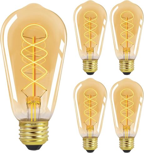 عكس الضوء أدى مصابيح اديسون خمر 4W ما يعادل 40W المتوهجة، 4 حزمة ST19 4W LED E26 لمبات اديسون 2200K، ST58 العتيقة دوامة LED خيوط المصابيح الزخرفية لتركيبات الإضاءة قلادة، CRI 90، 300LM in Kuwait