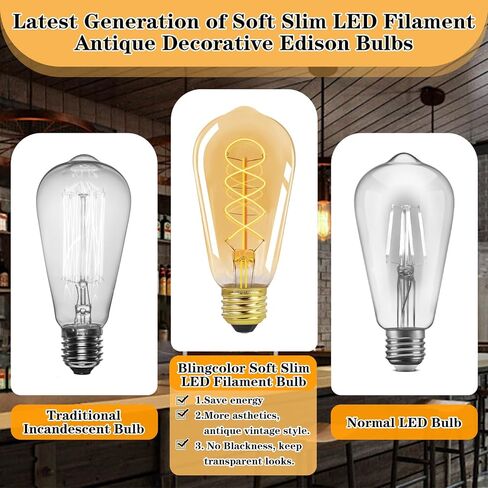 عكس الضوء أدى مصابيح اديسون خمر 4W ما يعادل 40W المتوهجة، 4 حزمة ST19 4W LED E26 لمبات اديسون 2200K، ST58 العتيقة دوامة LED خيوط المصابيح الزخرفية لتركيبات الإضاءة قلادة، CRI 90، 300LM in Kuwait