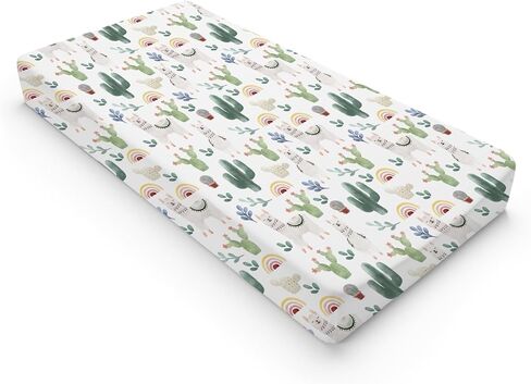 Cute Llama Changing Pad Cover Funny Llama Cactus Leaves Rainbow Diaper Change Table Sheets for Boys Girls Desert Animal Soft Breathable Stretch Fitted Changing Mat Sheets Cover 32''x16'' in Saudi Arabia