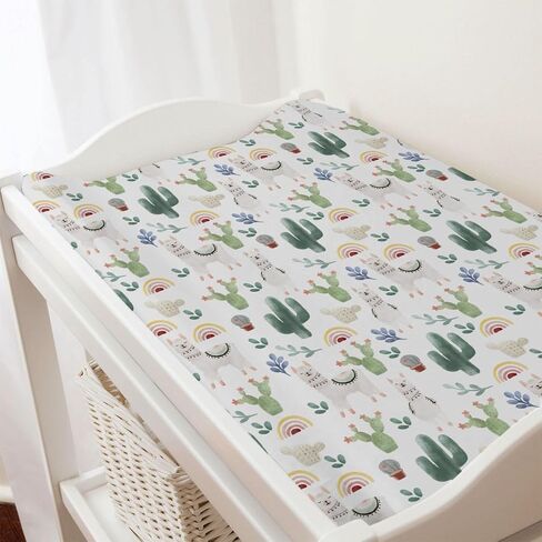 Cute Llama Changing Pad Cover Funny Llama Cactus Leaves Rainbow Diaper Change Table Sheets for Boys Girls Desert Animal Soft Breathable Stretch Fitted Changing Mat Sheets Cover 32''x16'' in Saudi Arabia