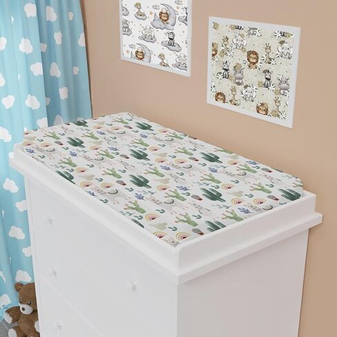 Cute Llama Changing Pad Cover Funny Llama Cactus Leaves Rainbow Diaper Change Table Sheets for Boys Girls Desert Animal Soft Breathable Stretch Fitted Changing Mat Sheets Cover 32''x16'' in Saudi Arabia