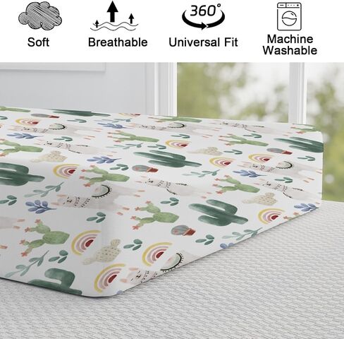 Cute Llama Changing Pad Cover Funny Llama Cactus Leaves Rainbow Diaper Change Table Sheets for Boys Girls Desert Animal Soft Breathable Stretch Fitted Changing Mat Sheets Cover 32''x16'' in Saudi Arabia