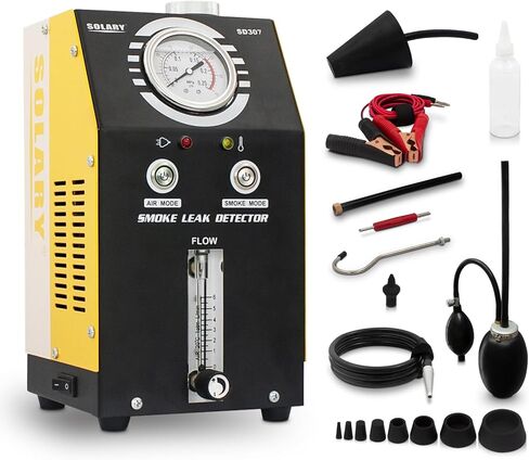كاشف تسرب ماكينة دخان السيارات من سولاري، جهاز اختبار تسرب أنابيب السيارة ثنائي الوضع 12 فولت مع مقياس الضغط ومقياس تدفق قابل للتعديل لجميع السيارات in Kuwait