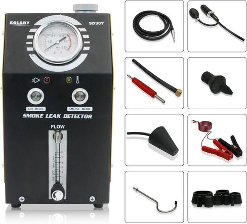 كاشف تسرب ماكينة دخان السيارات من سولاري، جهاز اختبار تسرب أنابيب السيارة ثنائي الوضع 12 فولت مع مقياس الضغط ومقياس تدفق قابل للتعديل لجميع السيارات in Kuwait