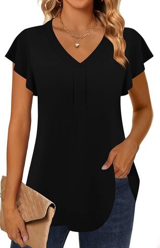 Women 2024 Summer Tops Short Sleeve T Shirts Casual V Neck Blouses Cute Loose Fit Tunic in Saudi Arabia
