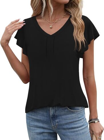 Women 2024 Summer Tops Short Sleeve T Shirts Casual V Neck Blouses Cute Loose Fit Tunic in Saudi Arabia