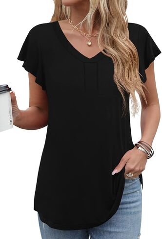 Women 2024 Summer Tops Short Sleeve T Shirts Casual V Neck Blouses Cute Loose Fit Tunic in Saudi Arabia