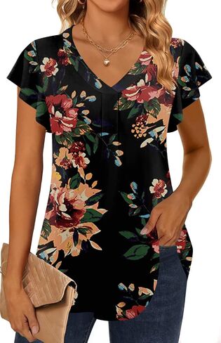 Women 2024 Summer Tops Short Sleeve T Shirts Casual V Neck Blouses Cute Loose Fit Tunic in Saudi Arabia