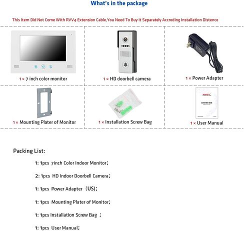 7" LCD Monitor Wired Video Intercom Doorbell System, Video Door Phone Kits with 1200TVL Camera Night Vision Support Monitoring, Unlock, Dual-Way Door Intercom for Villa Home Security Systems in Saudi Arabia