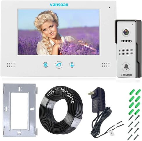 7" LCD Monitor Wired Video Intercom Doorbell System, Video Door Phone Kits with 1200TVL Camera Night Vision Support Monitoring, Unlock, Dual-Way Door Intercom for Villa Home Security Systems in Saudi Arabia