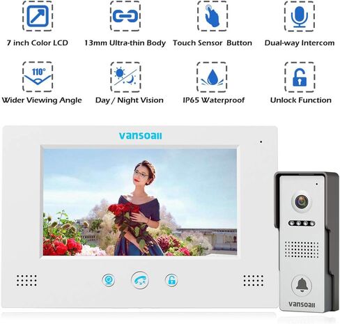 7" LCD Monitor Wired Video Intercom Doorbell System, Video Door Phone Kits with 1200TVL Camera Night Vision Support Monitoring, Unlock, Dual-Way Door Intercom for Villa Home Security Systems in Saudi Arabia