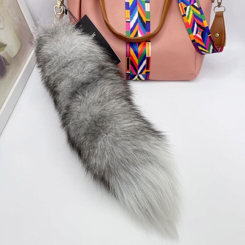 Therian Fluffy foxfur tail keychain fox tail backpack tassel bag handbag accessories hook pendant Cosplay toy photo in Saudi Arabia