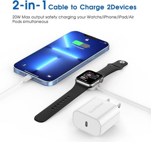 For Apple Watch Fast Charger USB C, 2 in 1【Apple MFi Certified】6FT iWatch Charger Magnetic Charging Cable &PD USBC Fast Wall Charger Power Adapter for Apple Watch Series 6/SE/5/4/3/2/1&iPhone 14/13/12 in Saudi Arabia