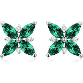 14K White Gold Emerald Stud Earrings for Women Created Emerald Earrings Studs with Cubic Zirconia Aniversary/Christmas Gifts for Girlfriend Ladies Her