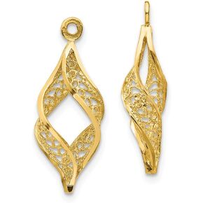Solid 14k Yellow Gold Polished Filigree Swirl Earring Jackets (24mm x 8mm)