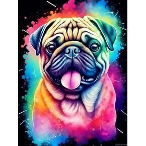 jiaqinglong Diamond Painting Kits for Adults, Colorful Splatter Pug Dog 5D Diamond Art Kits Full Drill Diamond Dots with Diamonds Gem Art and Crafts for Home Room Decor Gifts 12x16 inch