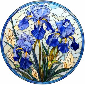 5D Diamond Art Painting Kits Stained Glass Purple Blue Iris Flowers Circle Shape Full Drill Round Beads Diamond Art Gems Painting by Number Kits Wall Decoration 12x12inch(9)