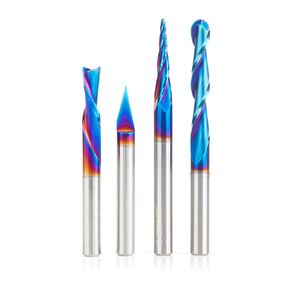 Amana Tool AMS-188-K 4-Pc CNC Solid Carbide Spektra Extreme Tool Life Coated Signmaking/Engraving CNC Router Bit Pack 1/4 Inch Shank
