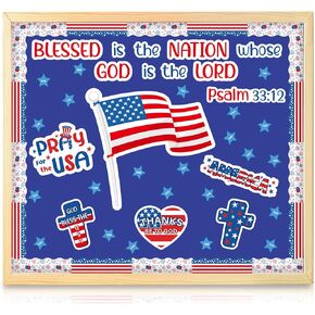 Sabary 120 Pcs Patriotic Faith Bulletin Board Set Independence Day Christian Classroom Bulletin Board Decorations 4th of July Religious Classroom Decorations Kits for Educational Learning Activities