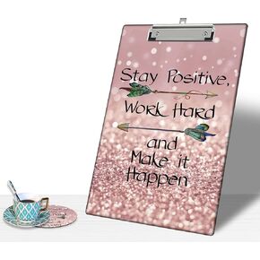 حافظة بلاستيكية، حافظة بحجم حرف A4 مقاس 12.5 بوصة × 9 بوصة، مشبك منخفض المستوى، اقتباس ملهم يبقى إيجابيًا، العمل الجاد يجعل الأمر يحدث تصميم الحافظة للطلاب والنساء والرجال والأطفال in Kuwait