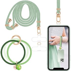 ROCONTRIP Phone Lanyard,2 in 1 Crossbody Lanyard Fashion Silicone Wrist Strap Phone Charms with 2 X Phone Patch for Women Shopping Traveling Outdoor(Khaki)