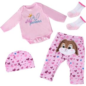 BABESIDE 4 Pcs Reborn Baby Doll Clothes Set for 17-22 Inch Babydolls, Cute Squirrel and Heart Pattern Baby Doll Clothing Accessories for Realistic Baby Dolls Girl, Pink
