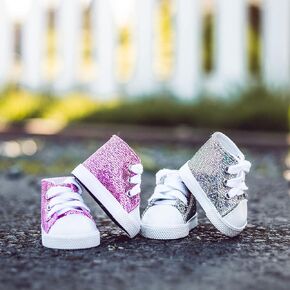 The Queen's Treasures 18" Doll Clothes, Shoes, and Accessories, 2 Pair of American Style Glitter High-top Sneakers and Shoe Boxes. Compatible with Girl Dolls.