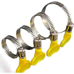 16-Pack Mixed Pack Yellow Stainless Steel Hose Clamps, Adjustable Thumb Screw Key Type Clamps, (8-12mm, 13-19mm, 18-32mm,32-44mm) Size 4pcs each