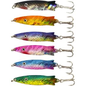 6 PCS Sea Fishing Spinners Mini Metal Lures Sea Fishing Lures Sea Fishing Accessories Laser Coating Sea Fishing Spinners with Sharp Hook for Bass Pike Trout 7g*6