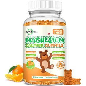 Magnesium Gummies for Kids - Magnesium Glycinate, L-Threonate Supplement with L-Theanine, Vitamin B6, D3 for Adults & Kids, Calm Magnesium for Sleep, Relaxation, Brain, Bones, Sugar Free Orange 60ct