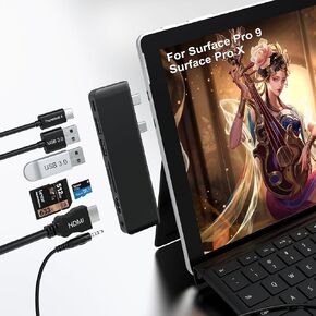 Surface Pro 9 Hub Docking Station with 4K HDMI, USB C Thunderbolt 4(8K Video+40G Data+100W PD), 2 USB 3.0, SD/TF Card Reader, 3.5mm Audio, Triple-Display for Microsoft Surface Pro 9