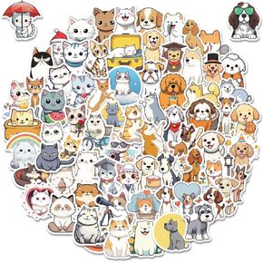 100pcs Cat and Dog Stickers for Kids Teens Adults, Waterproof Vinyl Cat Dog Stickers for Water Bottle Laptop, Cat and Dog Lover Gifts Accessories, Cute Funny Cat Dog Themed Sticker Pack