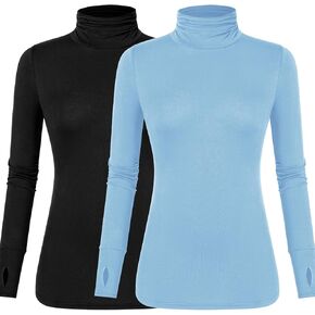 LUYAA Women's Long Sleeve Turtleneck Lightweight Slim Active T Shirts Thumb Holes for Fall Spring Winter