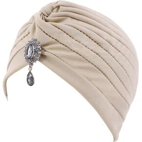 African Pleated Twist Turban Headwrap Stretch Indian Hair Loss Hat Beanie for Women