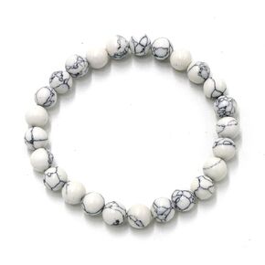 Memoryheart Howlite Bracelet Men and Women – 8mm Beaded Bracelet – One Size Fits All Natural White Bangle Bracelet for Protection and Power – Handmade Chakra Bracelets with Natural Gemstones