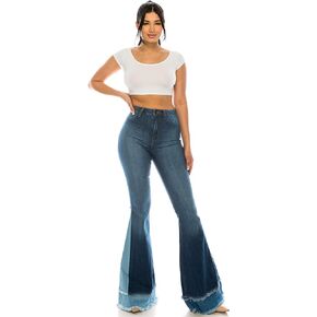 Aphrodite Bootcut Jeans for Women - Super High Waisted Wide Leg Bell Flare Bottom Stretch Distressed Ripped Denim Pants