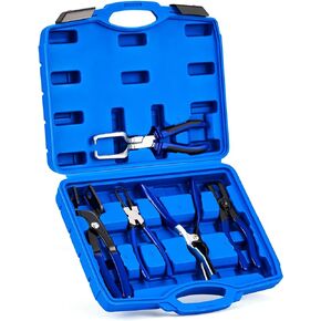 Orion Motor Tech Fuel Line Pliers Set, 5 pc Fuel Line Disconnect Pliers Set with Fuel Filter Caliper Hose Pipe Clamp Clip 80 Degree Disconnect Pliers, Heavy-Duty Fuel Pipe Repair Set for Auto Line