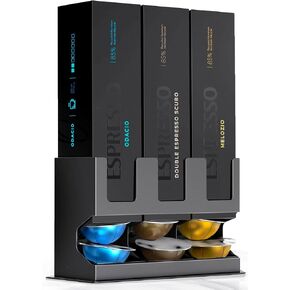 GALVANOX Pod Dispenser Designed for Nespresso Vertuo Capsules (3 Box Sleeve Holder) Freestanding Countertop Organizer Stand, Non-Slip Steel Base, Dispenses 3 Coffee Flavors (30 Vertuoline Pods)