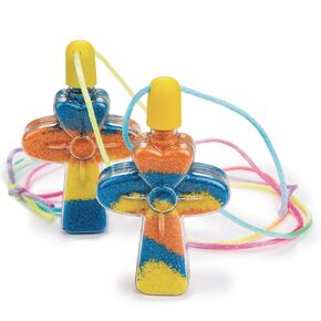 S&S Worldwide Sand Art Cross Necklace Craft Kit, Create Colorful Cross Necklaces by Layering Included Sand, Great Group Project for Kids, Church Camp, Sunday School, 2" W x 3" H, 36" Cord, Pack of 24