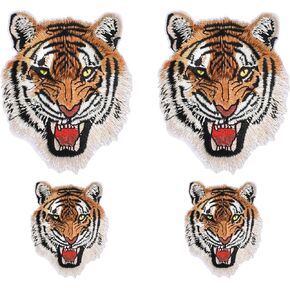 Tiger Iron on Patch 4PCS, Roaring Tiger Head Patch Embroidered Patches for Hat Clothes Bags Jeans 2.36/3.5 inches - Iron On/Sew On